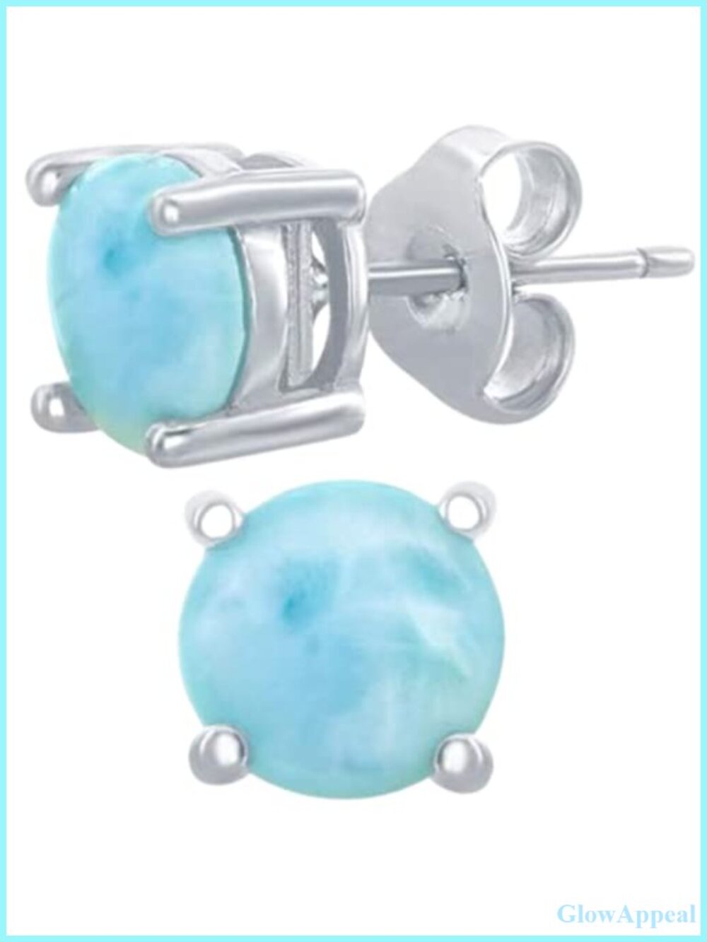 Natural Larimar Stud Earrings Sterling Silver Handmade Gift for Women